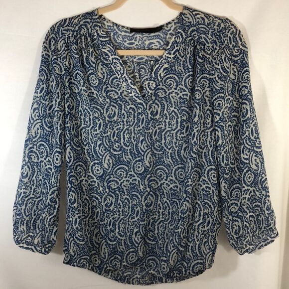The Limited blue/white print popover top, small - Picture 1 of 8